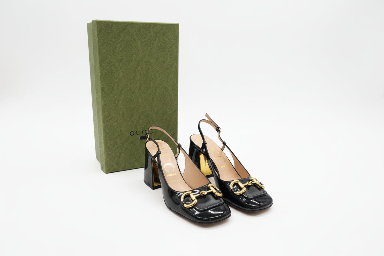 Gucci Horsebit Slingback SHOES 38 Black
