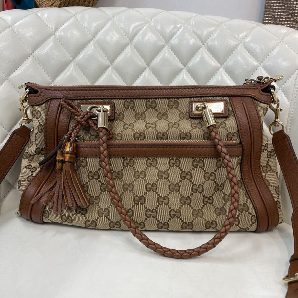 Gucci Gg Canvas Leather HANDBAGS brown