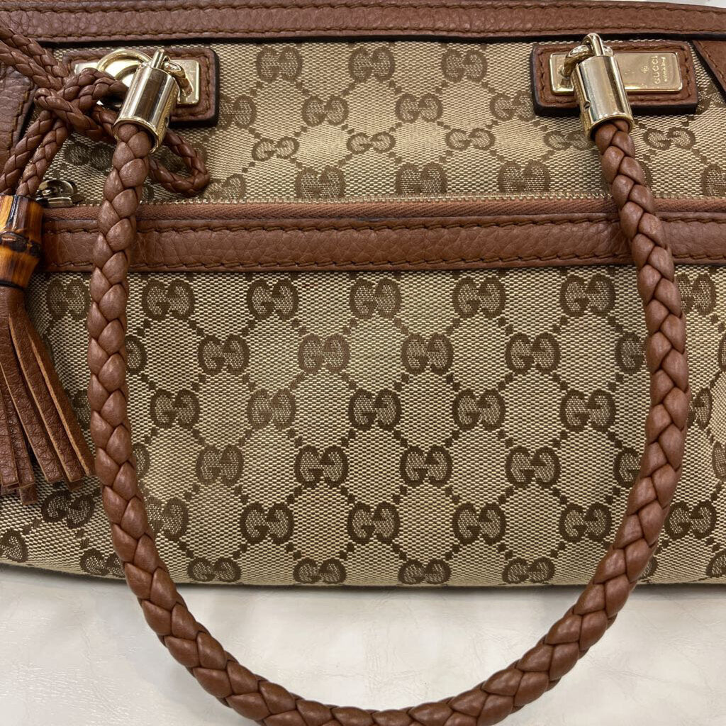 Gucci Gg Canvas Leather HANDBAGS brown