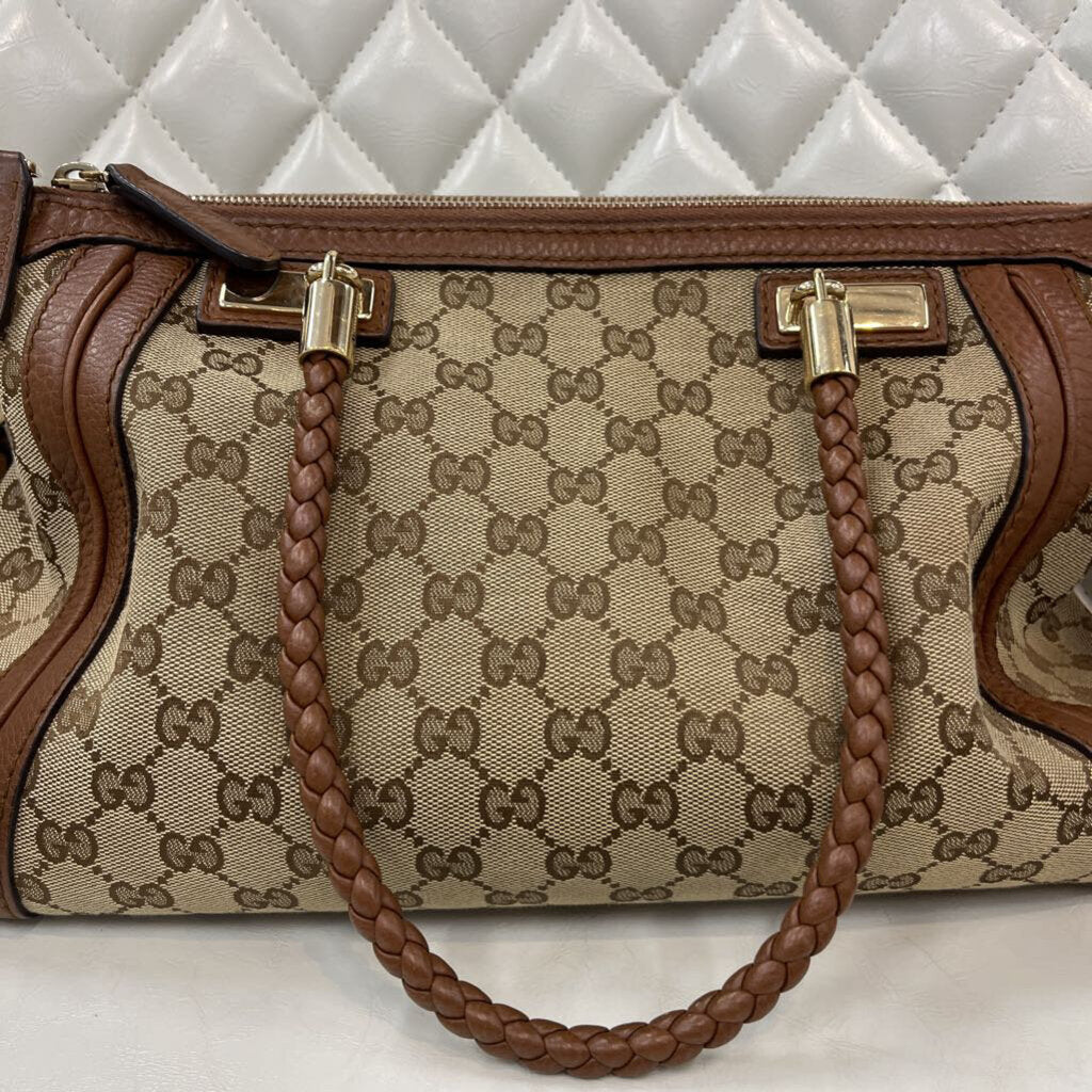 Gucci Gg Canvas Leather HANDBAGS brown