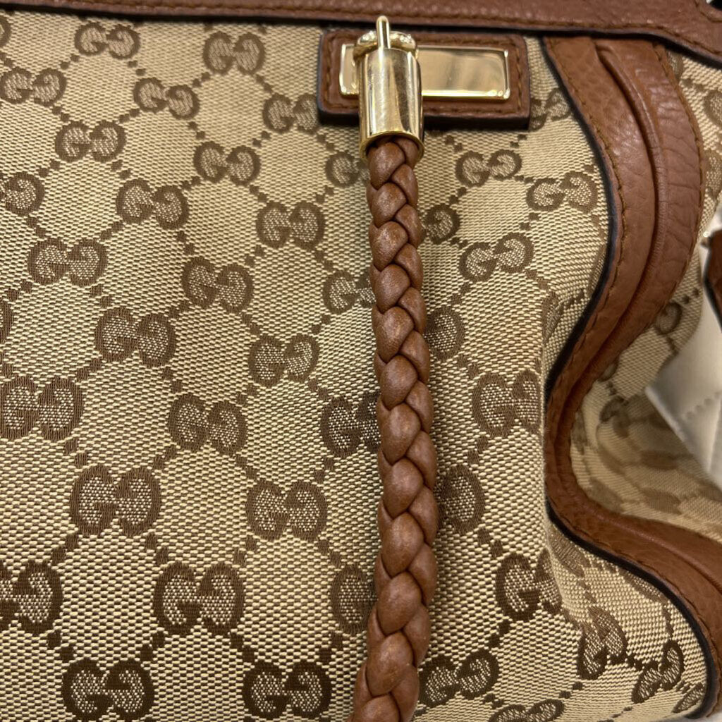 Gucci Gg Canvas Leather HANDBAGS brown