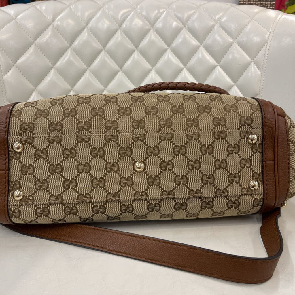 Gucci Gg Canvas Leather HANDBAGS brown