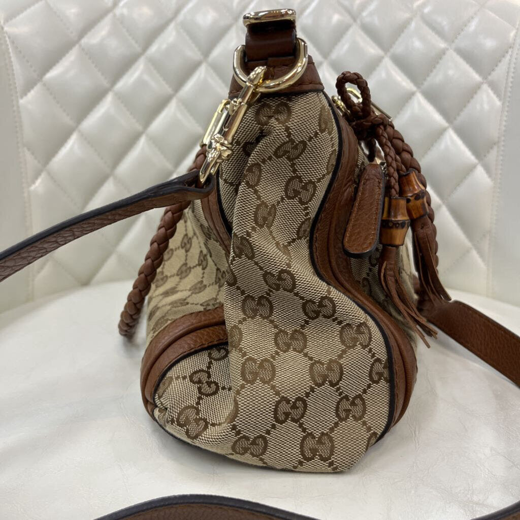 Gucci Gg Canvas Leather HANDBAGS brown