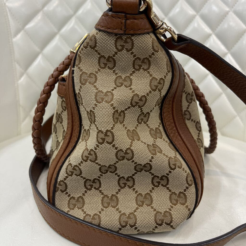 Gucci Gg Canvas Leather HANDBAGS brown