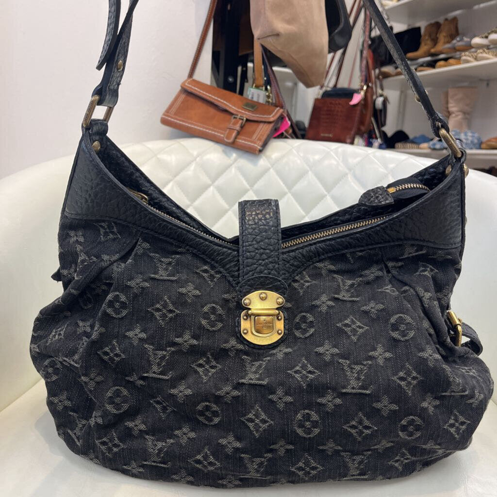 Louis Vuitton Noir Denim Hobo HANDBAGS black