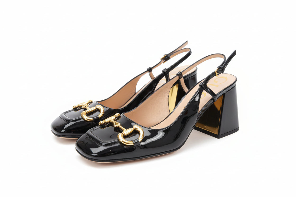 Gucci Horsebit Slingback SHOES 38 Black